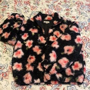 Sandy Liang for Target pink floral print teddy bear Sherpa quarter zip pullover